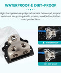 2 Way Car Audio Power And Ground Distribution Block With 0 2 4 Gauge Input And 4 8 Gauge Output For Amplifier Wiring Heavy Duty Ground Splitter For Auto Stereo System Easy Install And Reliable Protection, waterproof cover
