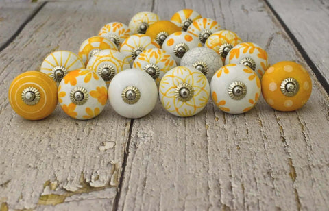 Fresh Yellow Floral Ceramic Knobs Kick Up Your Kitchen And Bedroom Cabinet Game With This Slick Set Of 20 Round Decorative Drawer Pulls Featuring A Glossy Finish For Total Home Refresh Vibes.