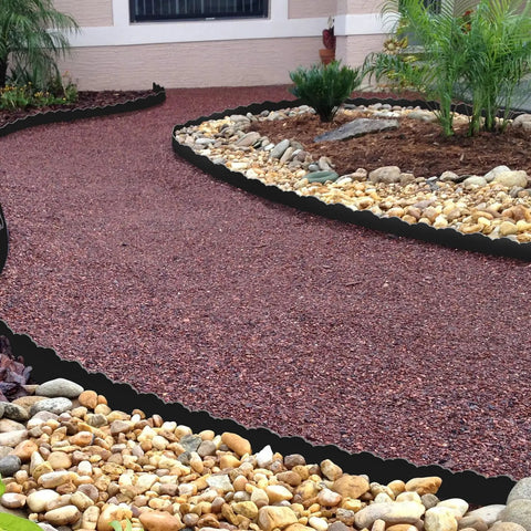 Durable 33 Ft No Dig Landscape Edging Border With 50 Spikes 4 Inch Tall Plastic Lawn Edging For Yard Pathways And Flower Beds Black Cloud Shaped Design Easy Install