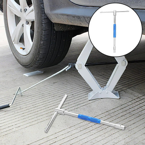 Heavy Duty Blue Hex Ratchet Socket Set With Adjustable Handle Badass Steel Construction Grease Monkey Certified tool beside a car jack.