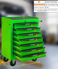 Built Tough 21 Inch Freestanding Storage Cabinet And Tool Chest Rollin Tight With Ball Bearing Slides And Locking Caster Wheels For Garage Or Backyard Shed Setup Matte Green with multiple drawers.