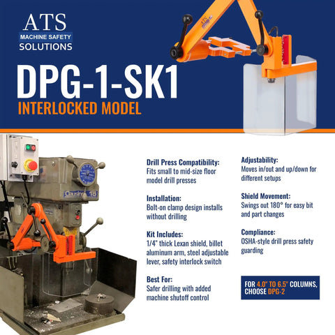 Straight Up Game Changing Interlocked Drill Press Guard With Heavy Duty Lexan Shield And Integrated Safety Switch For Benchtop Or Floor Setup Fitting Two To Four Inch Columns Hardcore Shop Armor