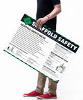 Must Have Scaffold Safety Poster For Job Sites OSHA 1926 Subpart L Fall Protection Base And Support Requirements Construction Site Safety Training Chart For Jobsite Compliance And Erection Use Inspection, 18x24 inches, held by person