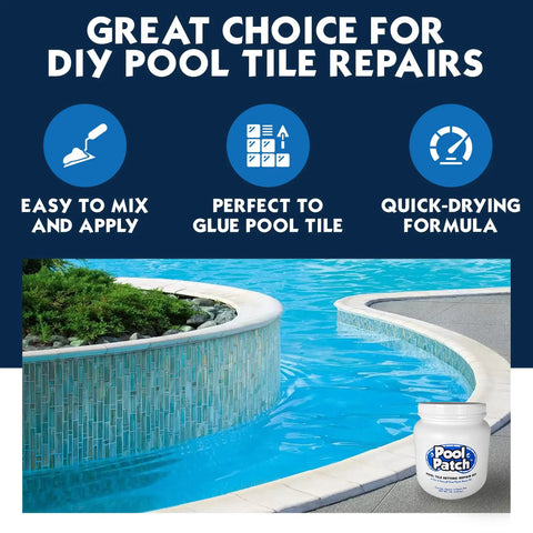 Tile Adhesive Patch Kit For Quick No Mess Set Repairs In Pools With Easy Mix Thinset, Fast Drying Bond, 3 Lb Tub Covers About 6 Sq Ft, Ideal For Attaching Pool Tiles And Fixing Cracks Fast