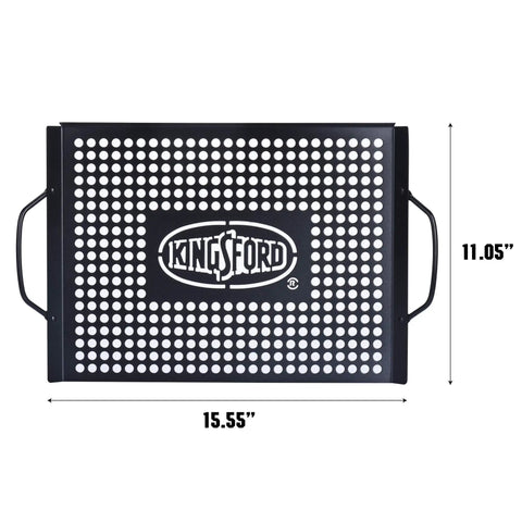 Nonstick Grill Topper Pan With Handles, Heavy Duty Carbon Steel BBQ Grilling Tray with perforated surface, 15.55 x 11.05 inch