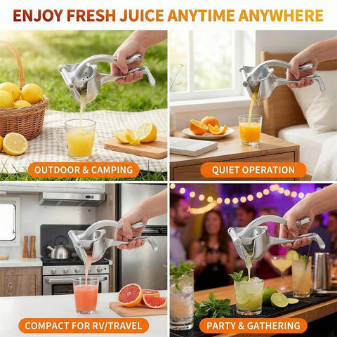 Heavy Duty Manual Lime Squeezer For Lemons Oranges & Grapefruits Large Citrus Juicer Press Tool in outdoor setting, juicing lemons.