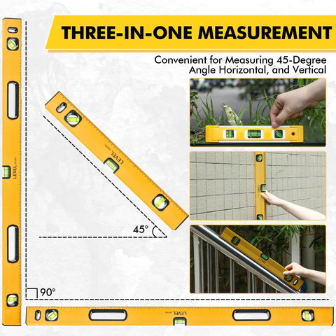 Heavy Duty Five Piece Magnetic Torpedo Level Set Offering Pro Grade Accuracy Down To.0005 Inches Per Foot For Rock Solid Framing And Diy Builds With No Sweat Setup And Quick View 45 90 180 Degree Bubbles In Classic Yellow Tool Steel