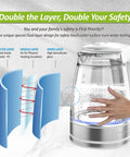 Dual Wall Cool Touch Electric Kettle With Borosilicate Glass Inner, 1.7L, 1500W Fast Boil, Cordless Hot Water Boiler, BPA Free