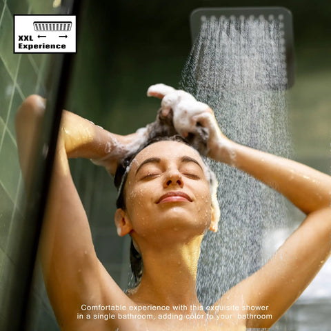 High Pressure Rain Shower Head With Handheld And Dual Square Shower Head Combo in use, delivering spa-like refreshment