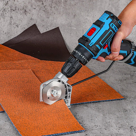 High Speed Electric Drill Shears Attachment For Stainless Steel Sheet Metal Cutting in use with fabric, cutting precision tool.