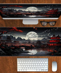 Full Moon Beefy Large Desk Pad For Gaming Setup Extended Mouse Pad with Non Slip Rubber Base Black and Red 11.8 by 31.5 inches