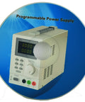 Programmable DC Power Supply 0-30V 0-5A with dual displays, coarse and fine adjustment, pictured on blue background