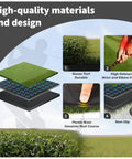 Diagram showing layers of Premium Dual Turf Golf Mat 5x4ft Thick 1.57in including dense turf, rebound layer, and non-slip base