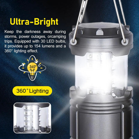 Camping Lantern 4 Pack Battery Powered Flashlight For Power Outages And Outdoor Use, showing close-up of ultra-bright LEDs