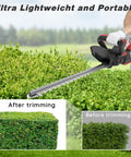 Cordless Hedge Trimmer With Twenty Two Inch Dual Action Blade Precision Trimming Before After Comparison