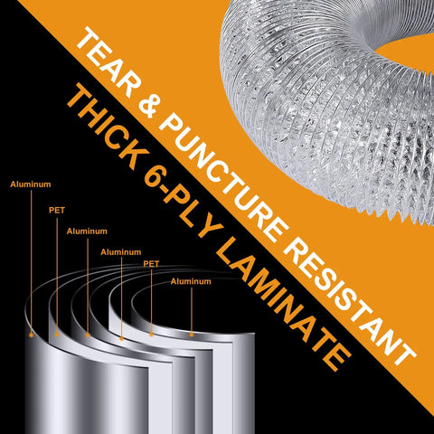 Heavy Duty 4 Inch Dryer Vent Hose 25 Foot Flexible Duct for Exhaust Aluminum Foil Grow Tent Vent Kit showing thick 6-ply laminate