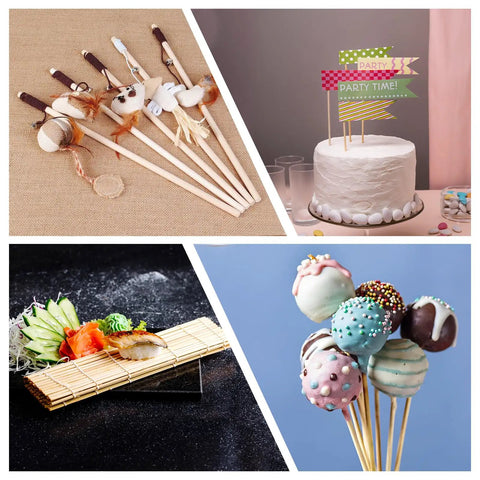 68 Piece Premium Bamboo Wood Dowel Sticks Measuring Quarter By Twelve Inches used for cake decoration and crafting.
