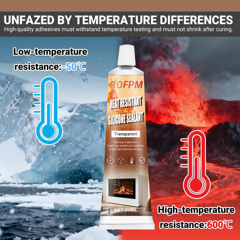 Heavy Duty High Heat Silicone Sealant Set 100ml Clear Heat Resistant Glue for Fireplace Oven Stove with temperature indicators