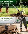Two In One Weed Puller And Garden Hoe With Long Handle For Easy Weeding Heavy Duty Cast Steel Head And Stainless Shaft For Deep Root Dandelions And Crabgrass No Tool Switching Yard Tool used to lift weeds and loosen soil