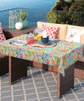Outdoor Rectangle Tablecloth With Umbrella Hole And Zipper Water Repellent And Fade Resistant 60 By 84 Inch Paisley Multi Oblong Table Cover For All Weather Patio Dining on outdoor table with wicker furniture.