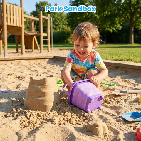 Child playing with 3 Piece Collapsible Beach Bucket Set With Shovels Foldable Sand Toys For Kids Travel Beach Gear in sandbox