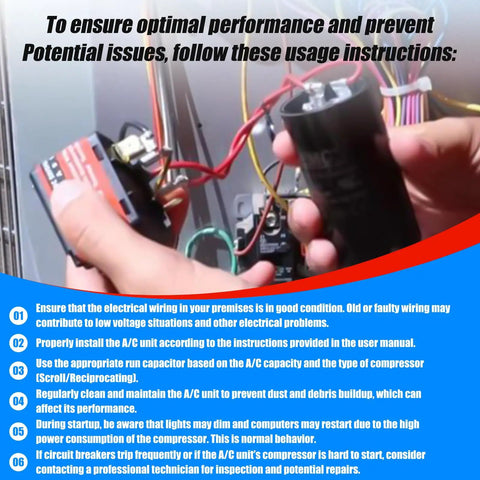 Hands installing Hard Start Kit For 3.5 To 5 Ton Air Conditioners, Fast And Reliable Compressor Startup, Up To 50 Percent Faster
