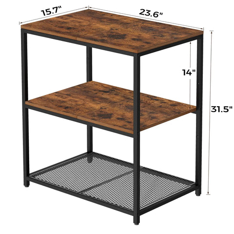 Built Tough Kitchen Island With Three Deep Storage Shelves And Reinforced Metal Frame, spacious metal framed kitchen island with rustic brown shelves.