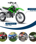 Honda Dirt Bike Tire And Inner Tube Set Front 2.50-14 Rear 3.00-12 on green dirt bike with highlighted tires