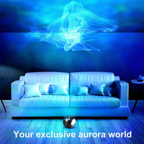 Living room with Galaxy Light Projector With 3D Aurora, Dope Night Light For Kids Room, Remote Control, vivid aurora above sofa