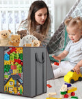 Gray storage bag filled with toys next to child playing, featuring Massive 120L Blanket Storage Bags With Reinforced Handles Breathable 100 GSM Fabric.