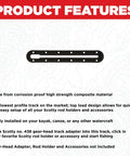 Low Profile 8 Inch Track System For Kayaks And Watercraft, Corrosion Resistant High Strength Composite, Top Load Design For Quick Setup Of Rod Holders And Accessories, Easy Install On Kayak, Canoe, And Other Gear. Black track on feature graphic