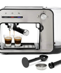 Kick Your Morning Up With This Professional Espresso Machine For Home with two espresso shots, milk frother, and scoop tool.