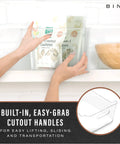 Smooth Operator Clear Plastic Storage Bins Large Two Pack Tough As Nails with easy-grab handles for organizing snacks.