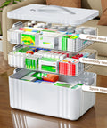 ARSTPEOE 3-tier portable medicine cabinet with clear drawers and white base; lid open showing medicines.