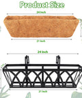 Dimensions for 24-inch deck railing planter with coconut coir liner, showing frame size and coir liner fit.