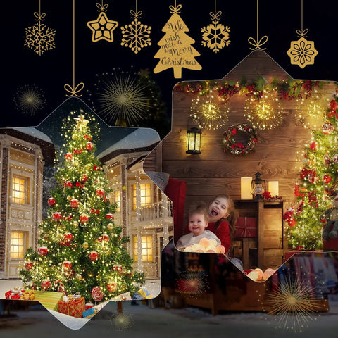 Copper Wire Firework Fairy Lights With Remote Control Waterproof 120 LED String For Indoor Outdoor Decor Bouquet Shaped Twinkle Lights 8 Modes Dimmable Cozy Vibe Perfect For Christmas Patio Garden Tent enhancing festive Christmas scene