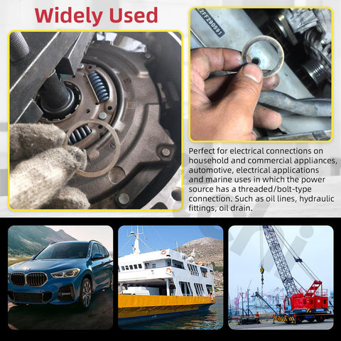 Oil Drain Plug Gasket And Washer Set 160Pcs In 16 Sizes for automotive, marine, and electrical applications in use.