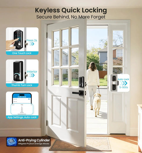 Slick Fingerprint Smart Lock With Heavy Duty Zinc Alloy Handles And Auto Lock App Control Delivering Hassle Free Zero Key Stress Matte Black Finish That Brings Top Shelf Security Straight To Your Door
