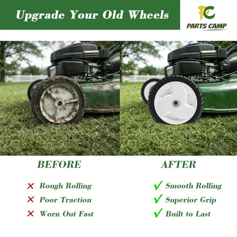 Two Heavy Duty Replacement Front Drive Wheel Gear Assemblies For Toro 22 Inch Recycler lawn mower comparison before and after