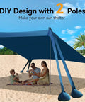 Easy Up Beach Tent Sun Shelter With UPF50 UV Protection 10 By 10 Ft Pop Up Canopy set up on beach with family under shade