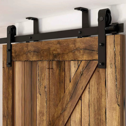 9 Foot Ceiling Mount Sliding Barn Door Hardware Kit For Low Ceiling With L Shape Bracket System Fits 54 Inch Wide Single Wood Door Heavy Duty Easy Install No Fuss Track