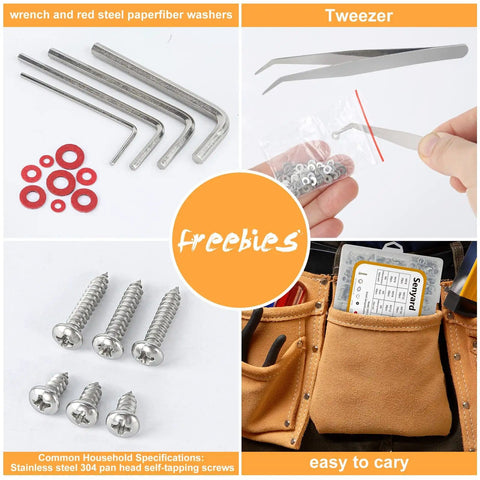 Metric Nuts And Bolts Kit With 1415 Pieces For M2 To M5 Sizes 304 Stainless Steel Socket Head Cap Screws Lock And Flat Washers Nuts Self Tapping Screws Tweezers And Washers Set For Home DIY Projects with tools and tweezers