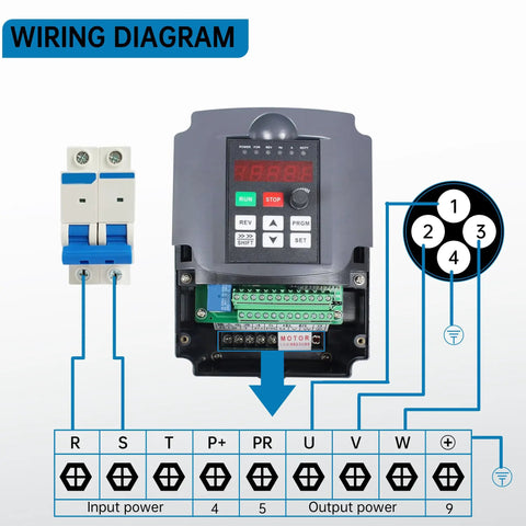 Wiring diagram for Variable Frequency Drive 220V 3KW 4HP Inverter For CNC Spindle Motor Speed Control with 3 Phase Output