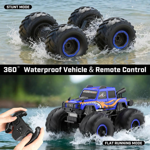 Amphibious Remote Control Beast Truck Toy For Kids 6 Plus Waterproof Off Road 4X4 RC Pickup All Terrain 2 4GHz One Eighteen Scale in action