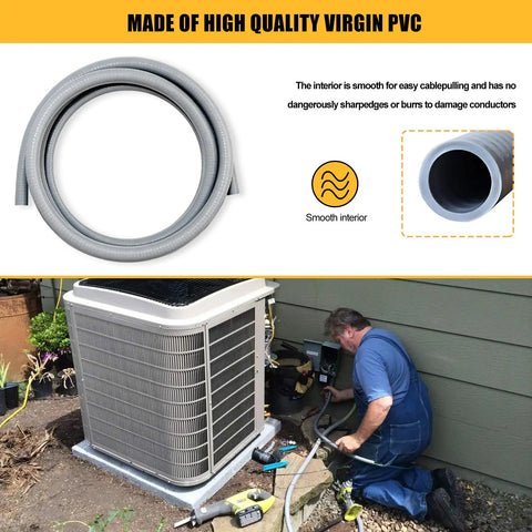 Pro Grade Kickass 1 Inch Flexible Liquid Tight Conduit Kit With Smooth PVC Interior shown coiled for easy handling.