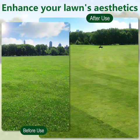 Comparison of lawn before and after using Pro Grade Lawn Striping Kit For 50-60 Inch Zero Turn Mowers That Delivers Crisp Lawn Stripes Replaces 19A70059 Fits Cub Cadet Ultima Series And Similar Models Easy Install Durable Construction