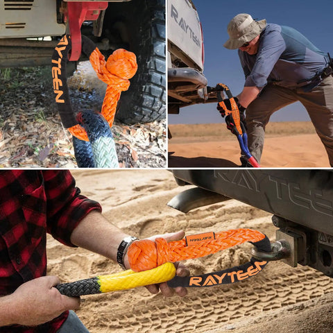 Heavy Duty Orange Uhmwpe Soft Shackle Half Inch X 22.83 Inch Reinforced Sleeve used for towing off-road vehicles.