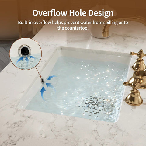 Top Shelf Undermount Bathroom Sink White Rectangle Basin With Overflow Drain Glazed Ceramic Finish For Modern Bar Vanity Fresh Look And No Sweat Setup Today showing overflow hole design.
