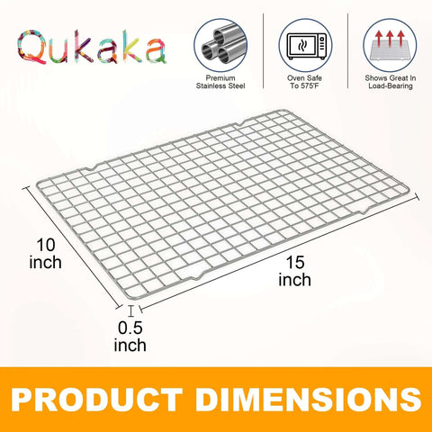 Product dimensions of 2 Pack Heavy Duty Stainless Steel Cooling Racks For Cooking And Baking, 10x15 Inch Wire Rack Set, silver.