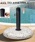 45Lbs Concrete Umbrella Base With Cobblestone Decor Heavy Duty Outdoor Umbrella Stand by poolside, adjustable knob detail